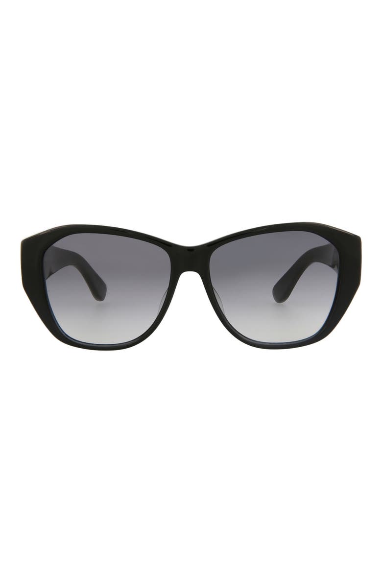 56mm Round Sunglasses, Main, color, SHINY BLACK