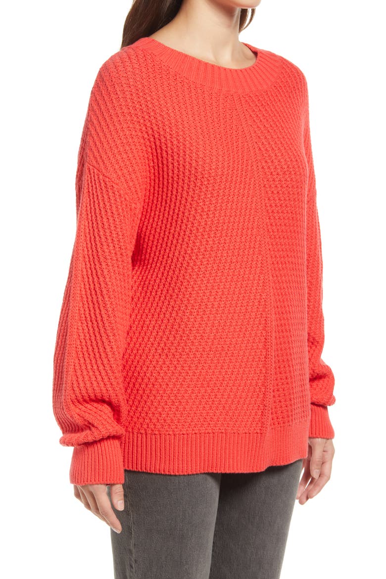 Tuck Stitch Cotton Sweater, Alternate, color, RED POPPY