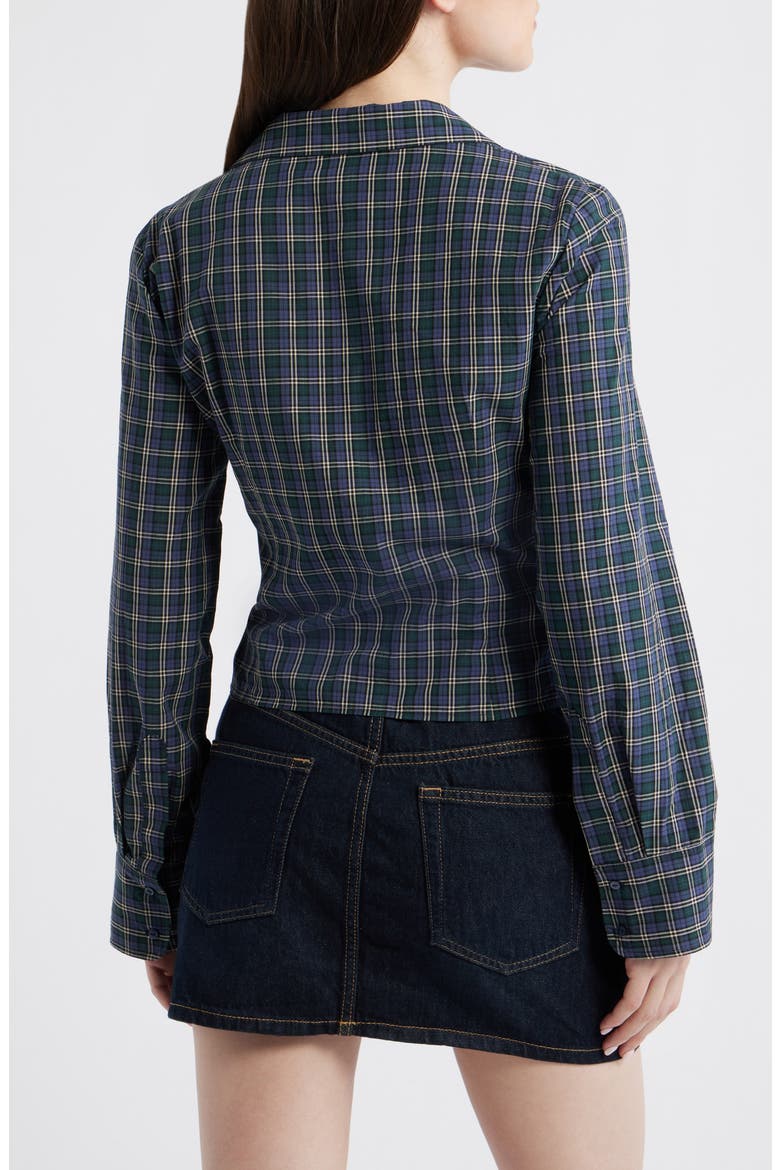Blusa Galeeno Plaid Ruched Top, Alternate, color, BLUE