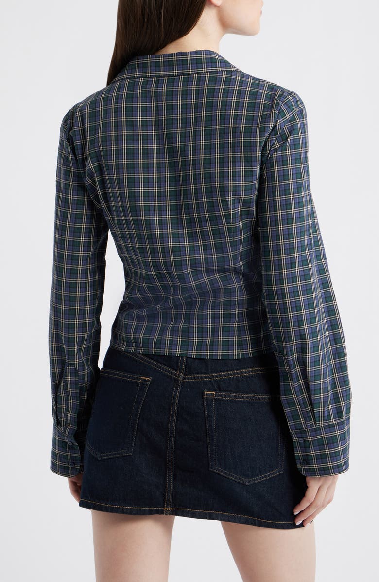 MANGO Blusa Galeeno Plaid Ruched Top, Alternate, color, Blue