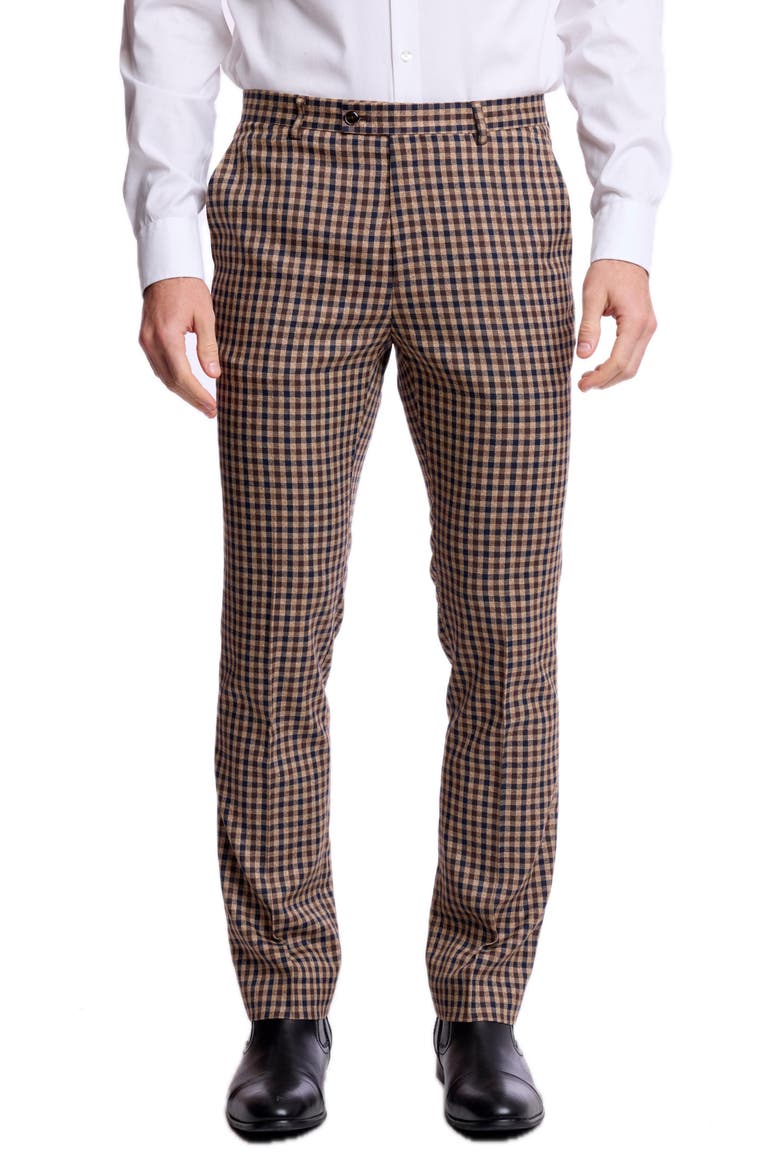 Downing Slim Fit Gingham Pants, Main, color, BROWN NAVY TAN GINGHAM