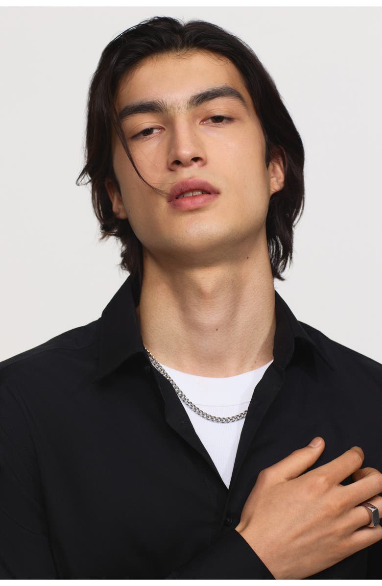 H&M Slim Fit Easy-iron Shirt, Alternate, color, Black