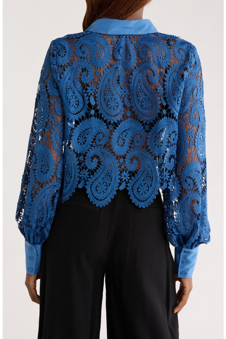 Odelia Lace Crop Button-Up Shirt, Alternate, color, BAY BLUE