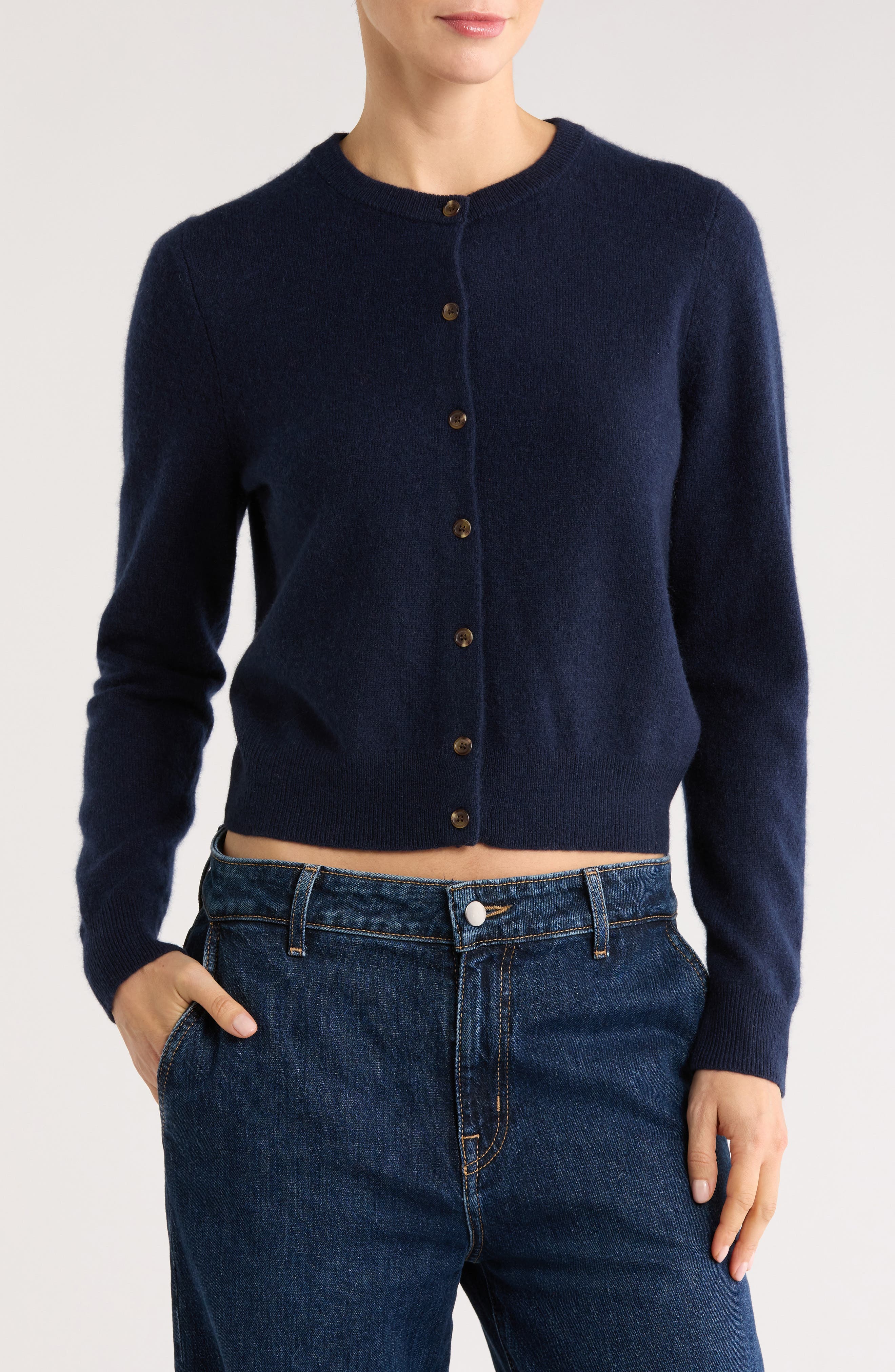 Nordstrom Crewneck Cashmere Cardigan In Blue