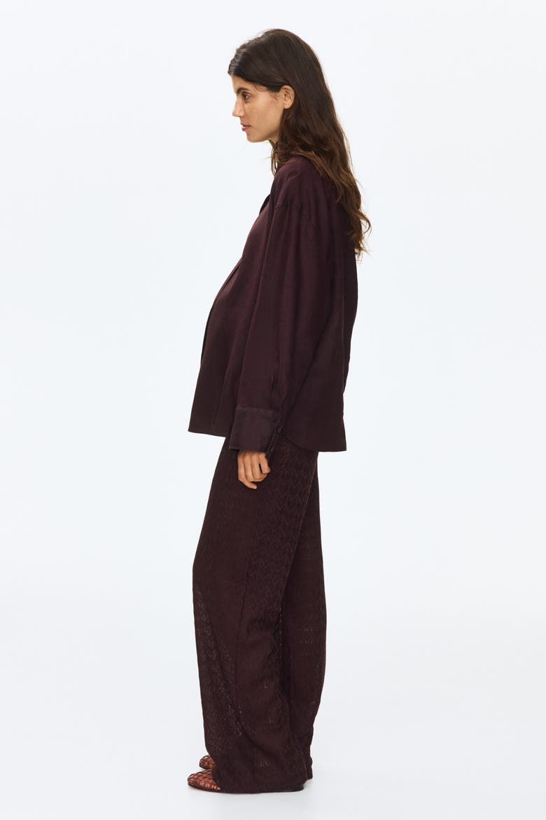 Mama Pointelle-knit Drawstring Trousers, Alternate, color, Dark brown