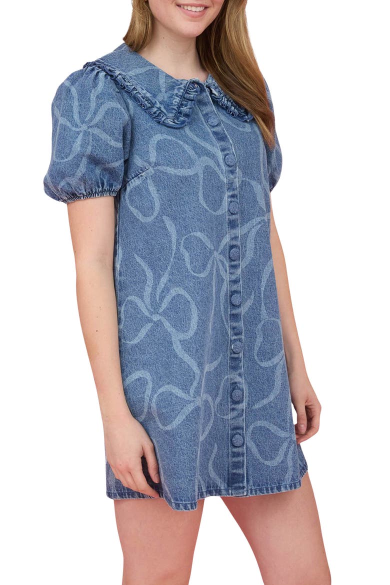Bow Denim Minidress, Alternate, color, DENIM
