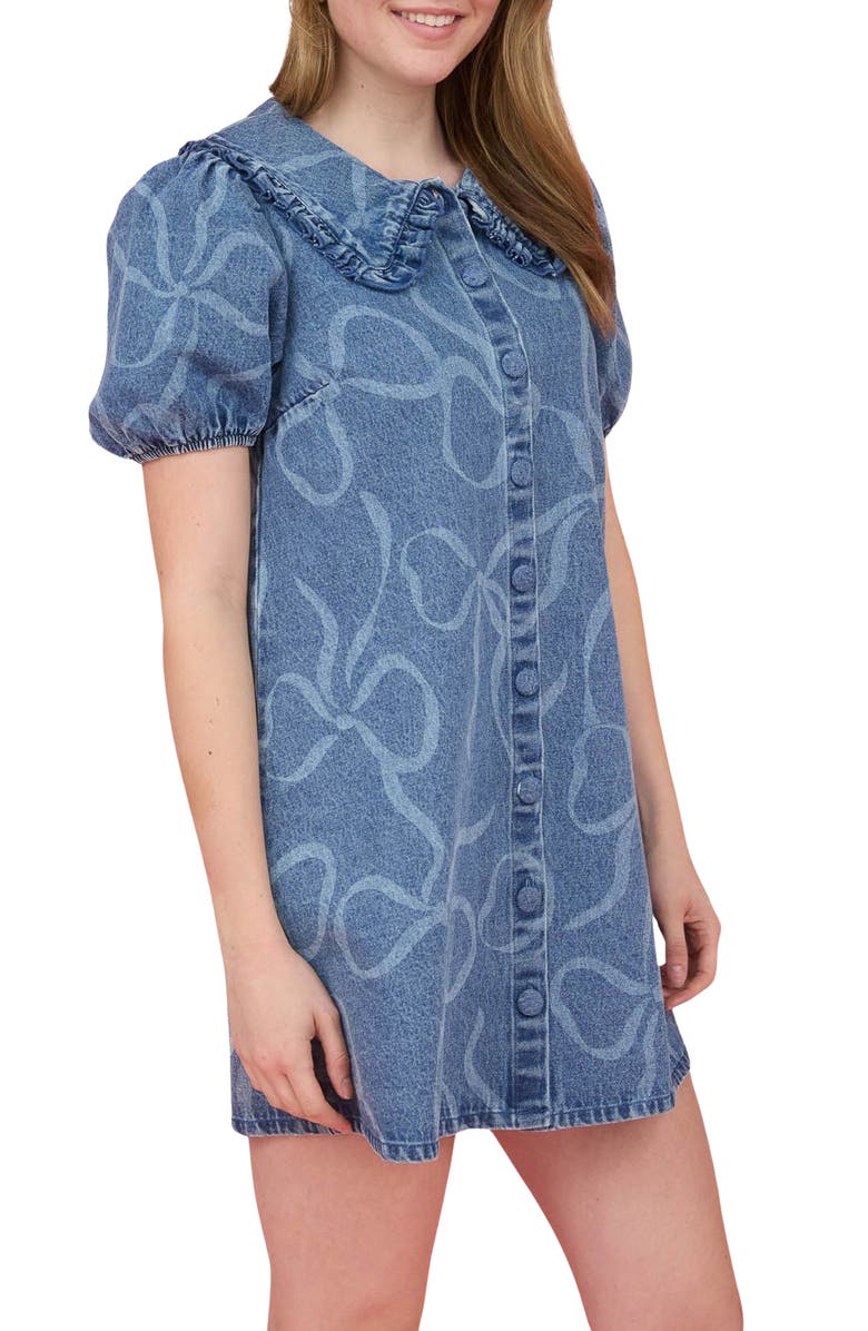 Blu Pepper Bow Denim Minidress, Alternate, color, Denim