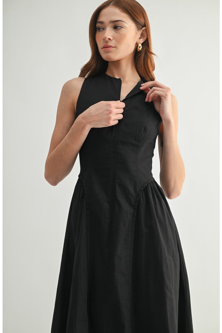 Front Zip Sleeveless Fit & Flare Midi Dress, Alternate, color, BLACK