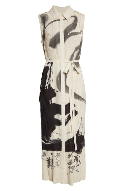 Jason Wu Collection Pleated Sleeveless Maxi Shirtdress With Artwork By Tong In Calico/black