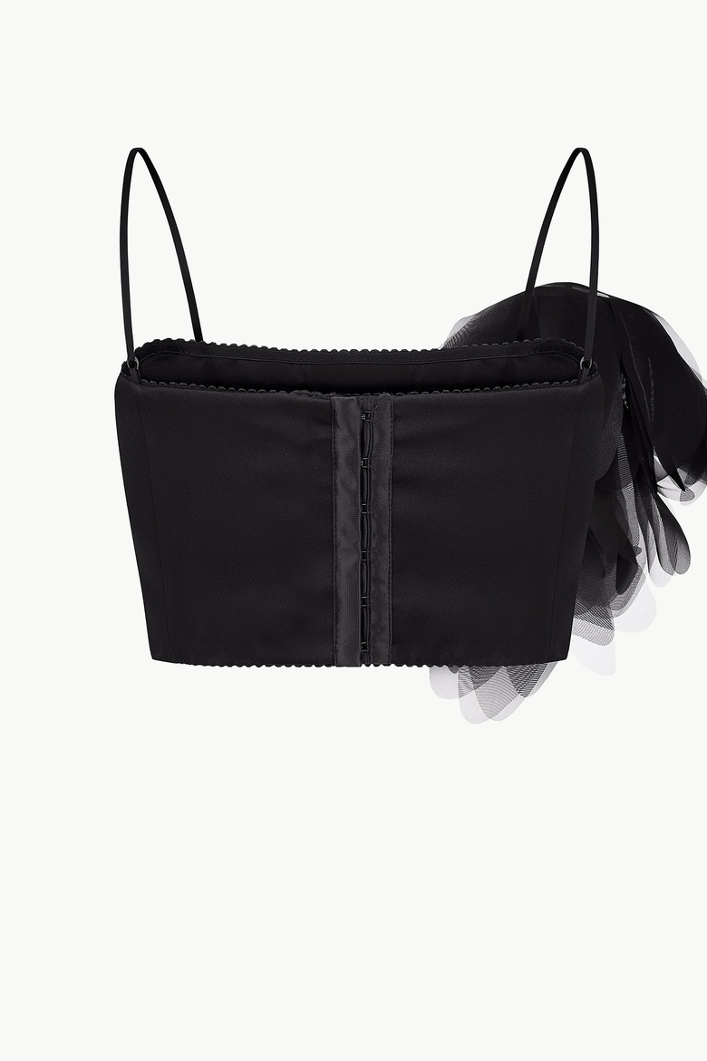 Cropped Top With Oversized Layered Floral Appliques, Alternate, color, Black