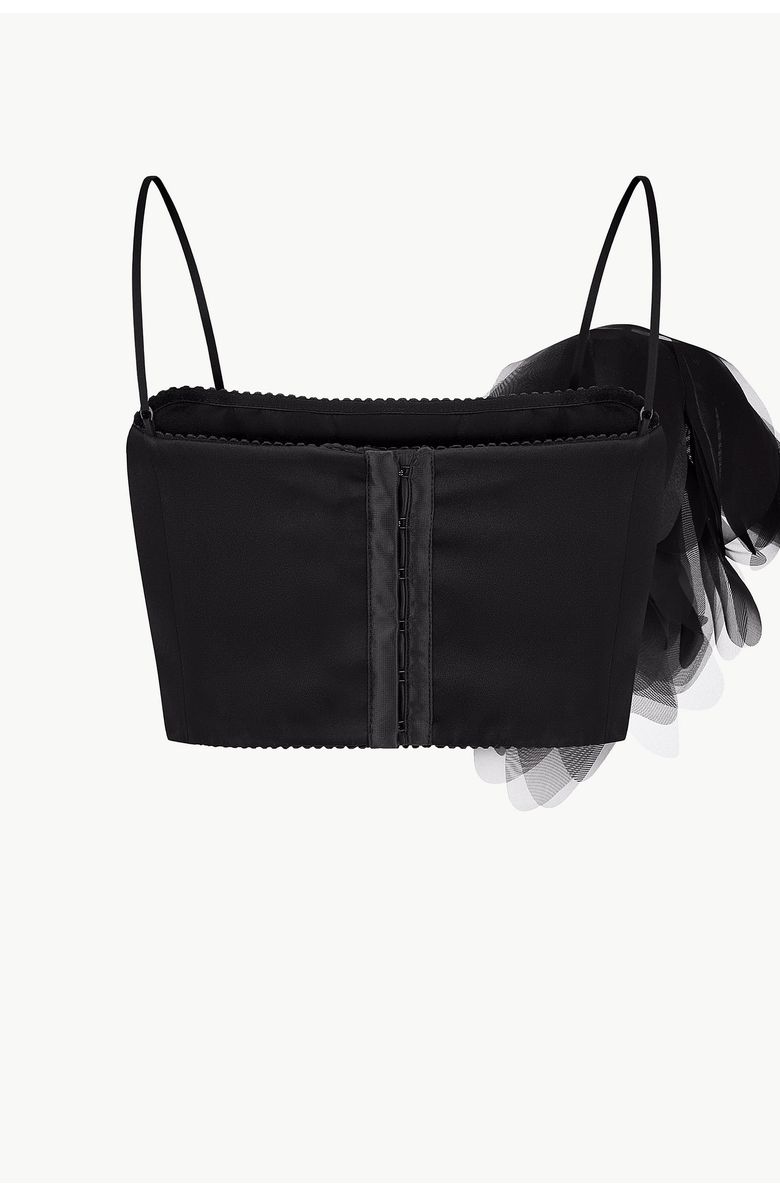 Malva Florea Cropped Top With Oversized Layered Floral Appliques, Alternate, color, Black