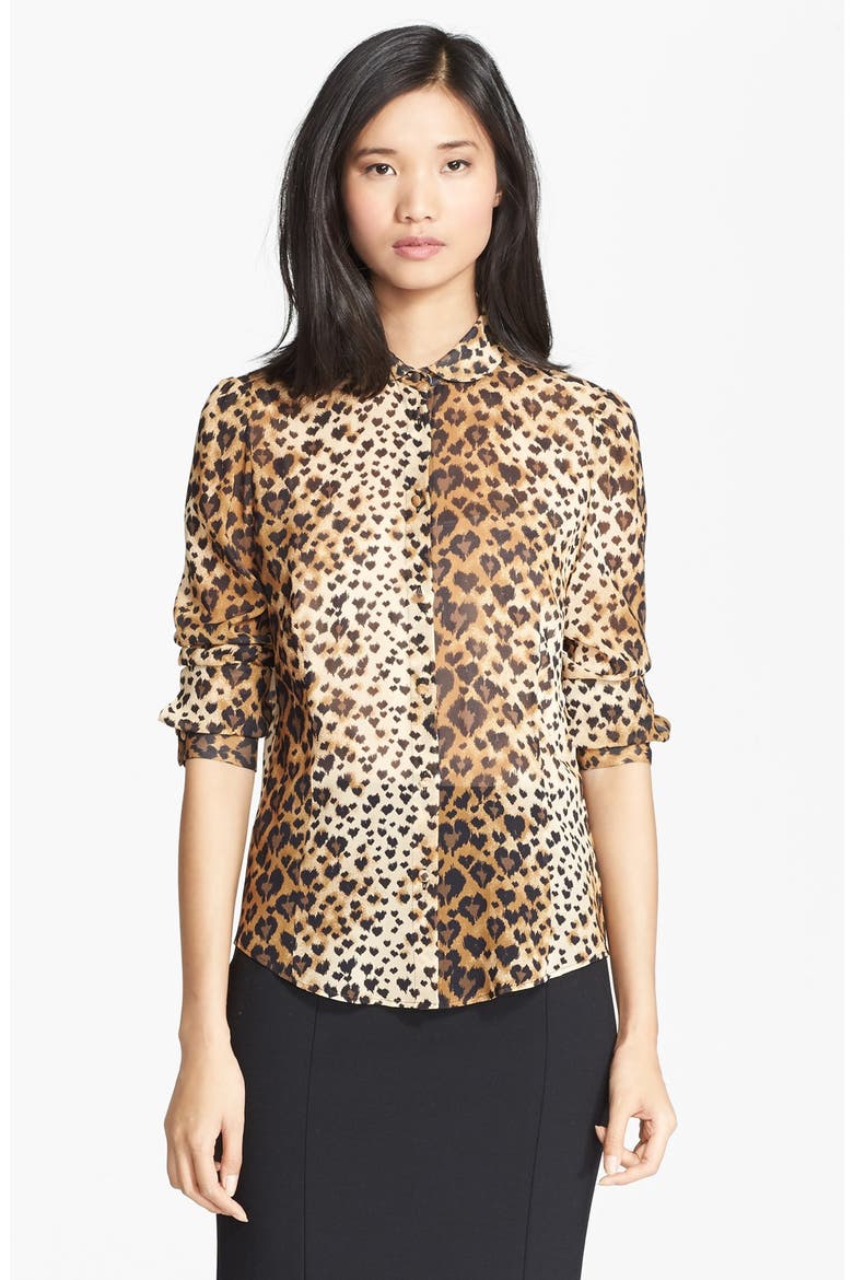 Leopard Print Stretch Silk Blouse, Main, color, TOFFEE BLACK