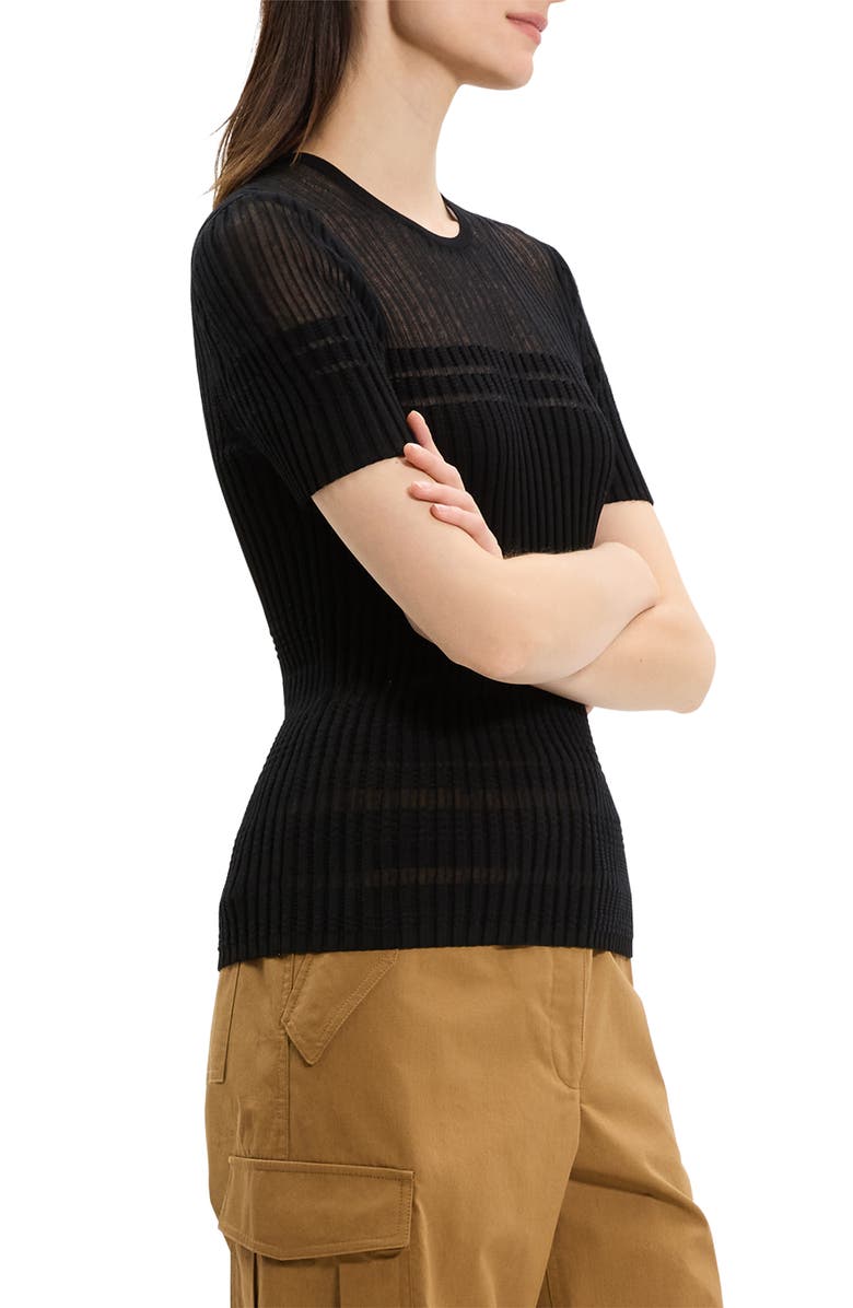 Theory Sheer Stripe T-Shirt, Alternate, color, Black