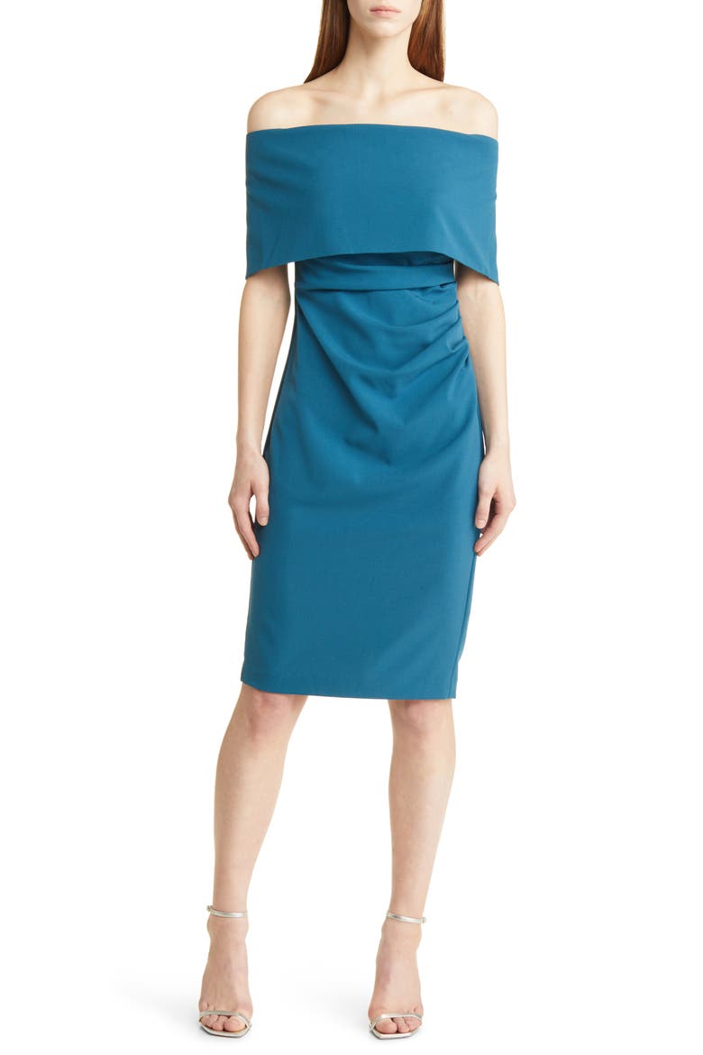 Off-the-Shoulder Sheath Dress, Main, color, TEAL