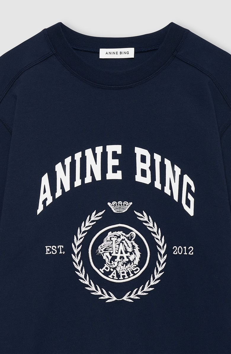 ANINE BING Jaylin Collegiate Tee, Alternate, color, Navy