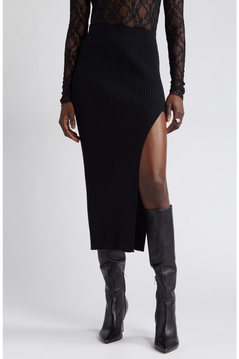 Rib Sweater Skirt, Main, color, BLACK