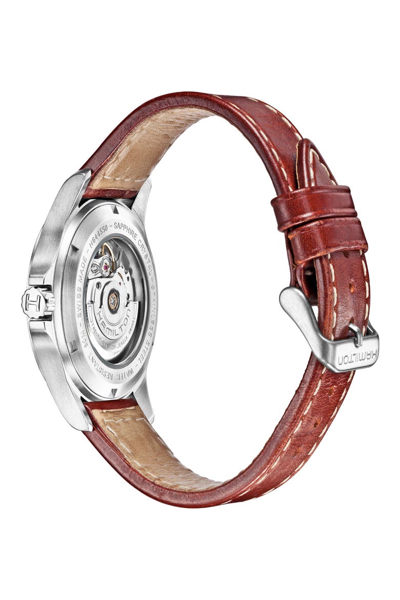 Khaki King Automatic Leather Strap Watch, 40mm, Alternate, color, BROWN/ BLACK/ SILVER