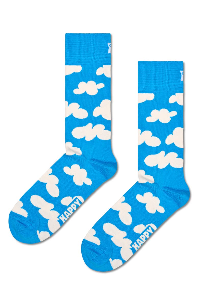 Happy Socks Cloudy Assorted 4-Pack Cotton Blend Crew Socks Gift Box, Alternate, color, Light Blue