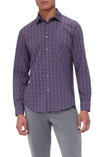 Bugatchi James Ooohcotton® Martini Print Button-up Shirt In Plum