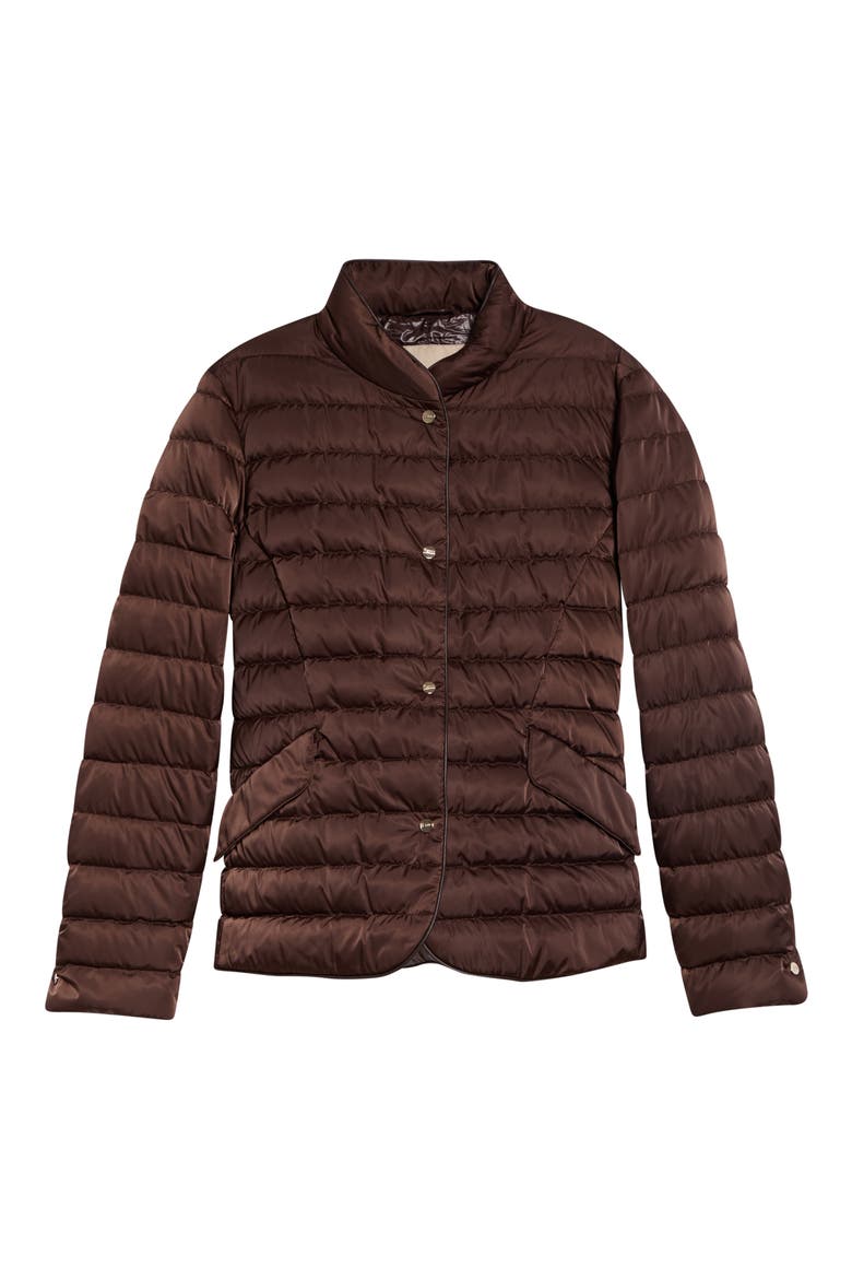 Sateen Quilted Down & Feather Blazer, Alternate, color, DARK BROWN