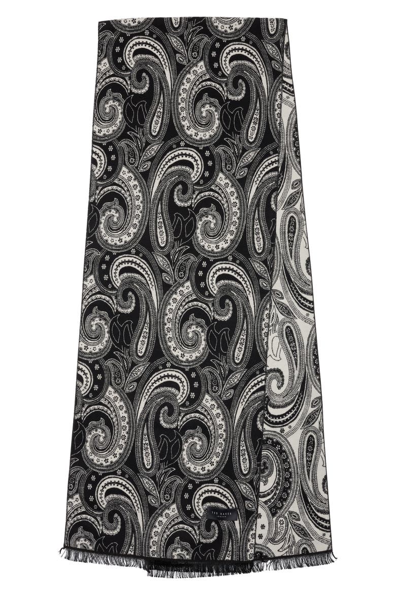 Paisley Silk Scarf, Alternate, color, BLACK