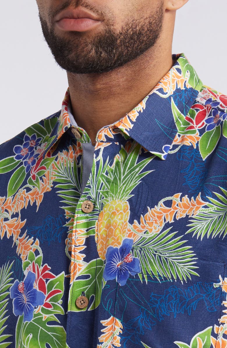 Tommy Bahama Lei in Paradise Tropical Print Short Sleeve Silk Blend Button-Up Shirt, Alternate, color,