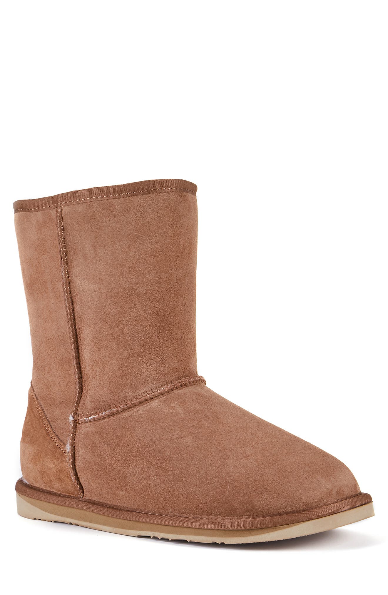 Australia Luxe Collective Suede Genuine Shearling Lined Cosy Short Boot, Main, color, Chestnut