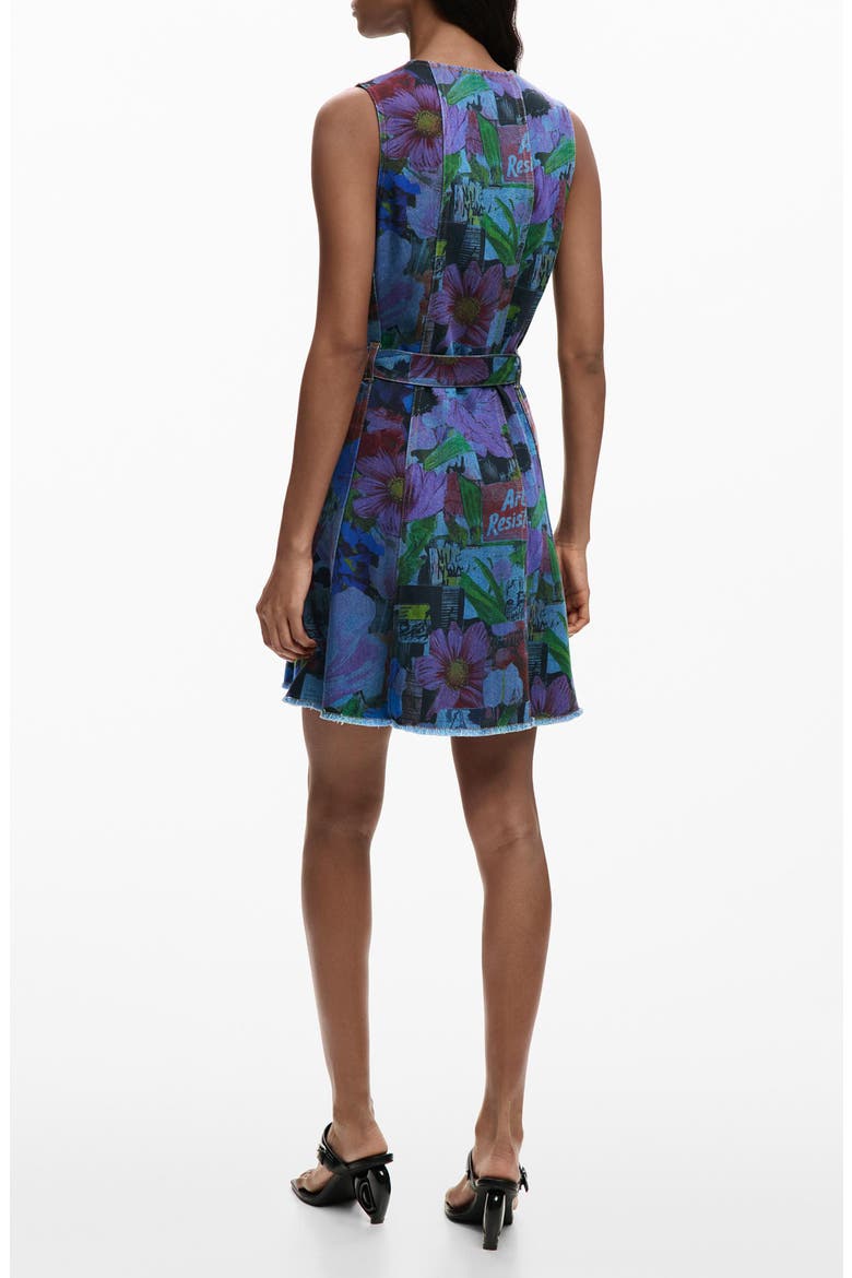 Floral Print Denim Minidress, Alternate, color, DARK BLUE