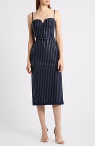 FREEMARKET Rhinestone Stripe Midi Sheath Dress