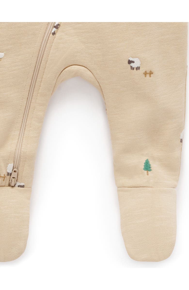 Purebaby Embroidered Fleece Footie, Alternate, color, Farm Friends Broderie