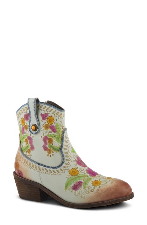 Galop Embossed Floral Leather Bootie (Women)