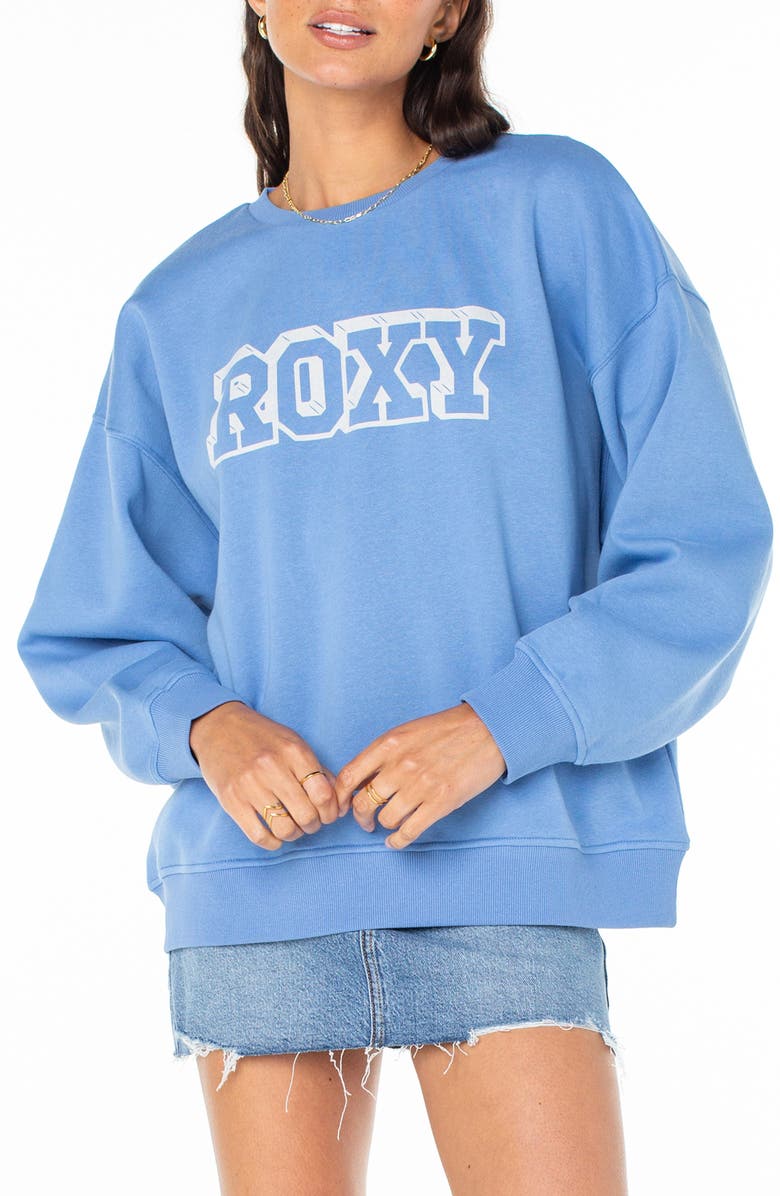 Roxy Morning Hike Oversize Logo Graphic Sweatshirt, Main, color, Riviera Solid
