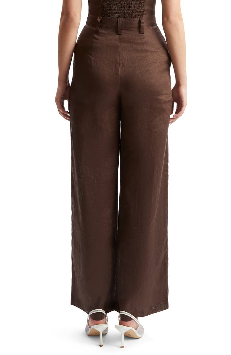 Bardot Enya High Waist Wide Leg Linen Pant, Alternate, color, Chocolate