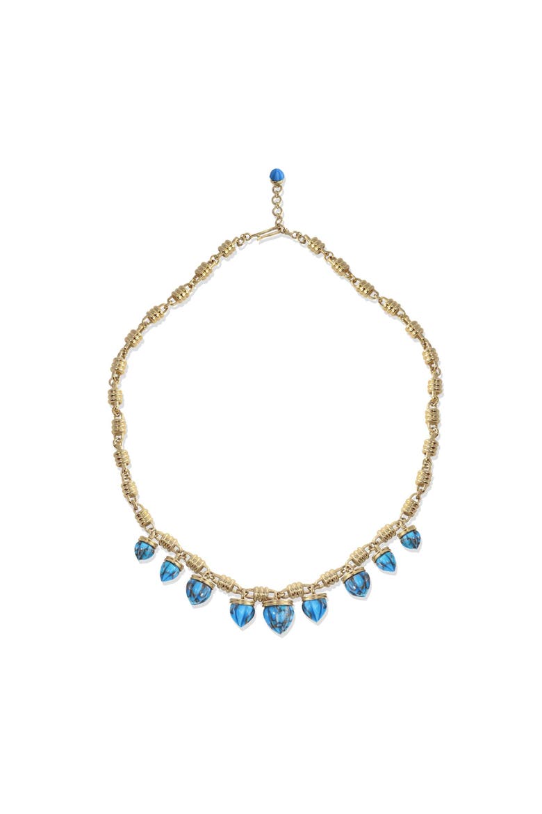 Sunshine Twist Design Yellow Gold Plated Silver Turquoise Gemstone Studded Necklace, Main, color, 14KT Gold Vermeil on Sterling