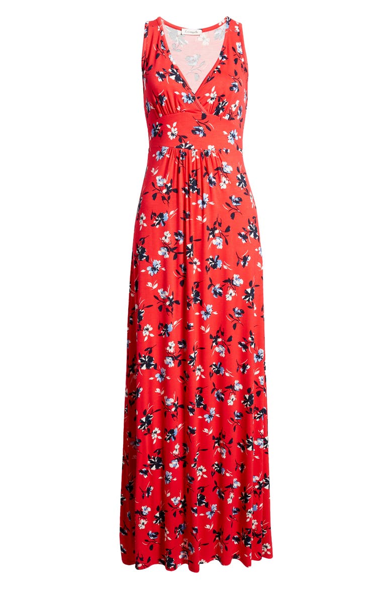 Floral V-Neck Jersey Maxi Dress, Alternate, color, RED