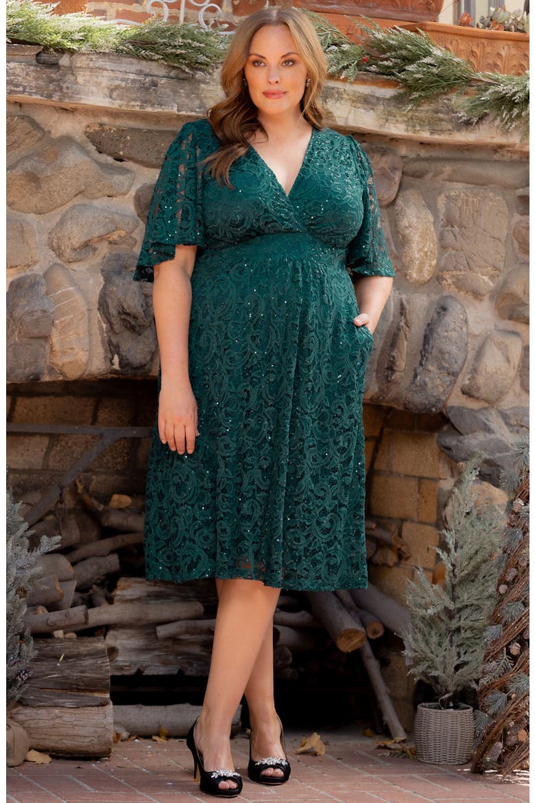 Starry Sequin Lace Fit & Flare Cocktail Dress, Alternate, color, EMERALD GREEN