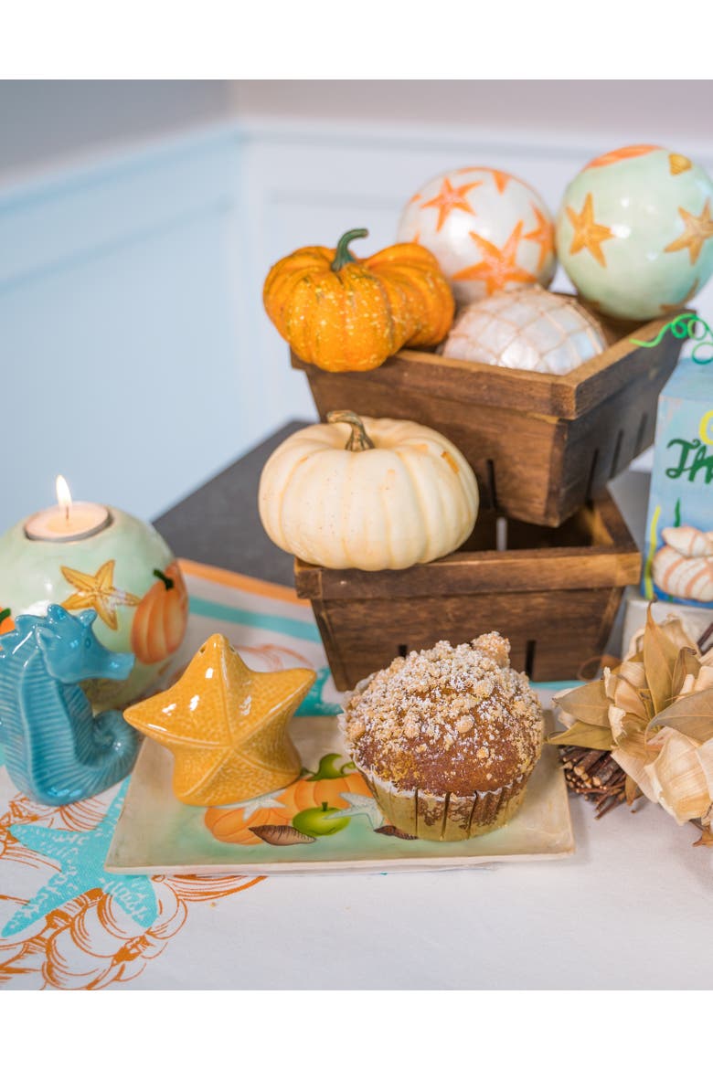 Give Thanks Pumpkin Starfish Capiz Tealight Candle Holder 3.5", Alternate, color, Blue