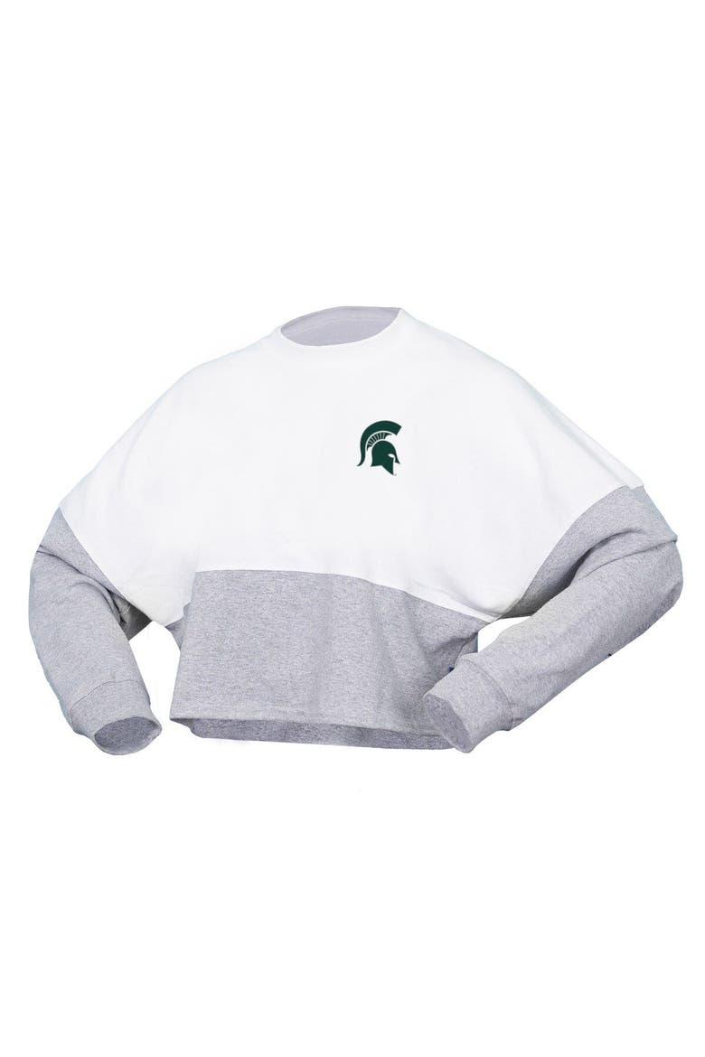 Women's Spirit Jersey  White Michigan State Spartans Heather Block Cropped Long Sleeve Jersey T-Shirt, Alternate, color, White