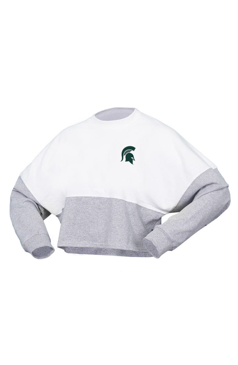 SPIRIT JERSEY Women's Spirit Jersey  White Michigan State Spartans Heather Block Cropped Long Sleeve Jersey T-Shirt, Alternate, color, White