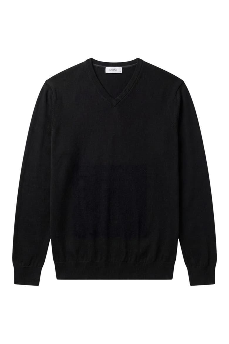 Featherweight Merino Wool V-Neck Sweater, Alternate, color, BLACK