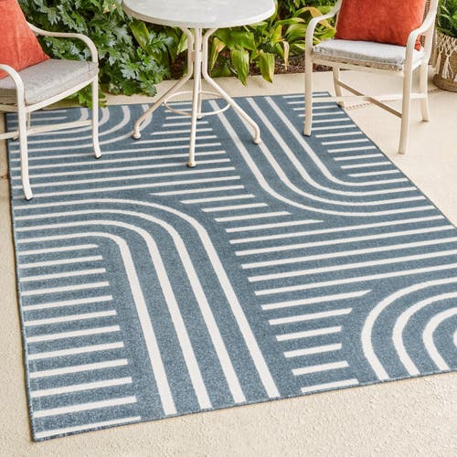 Jonathan Y Anders High-low Midcentury Modern Arch Stripe Two-tone Indoor/outdoor Area Rug In Navy/cream