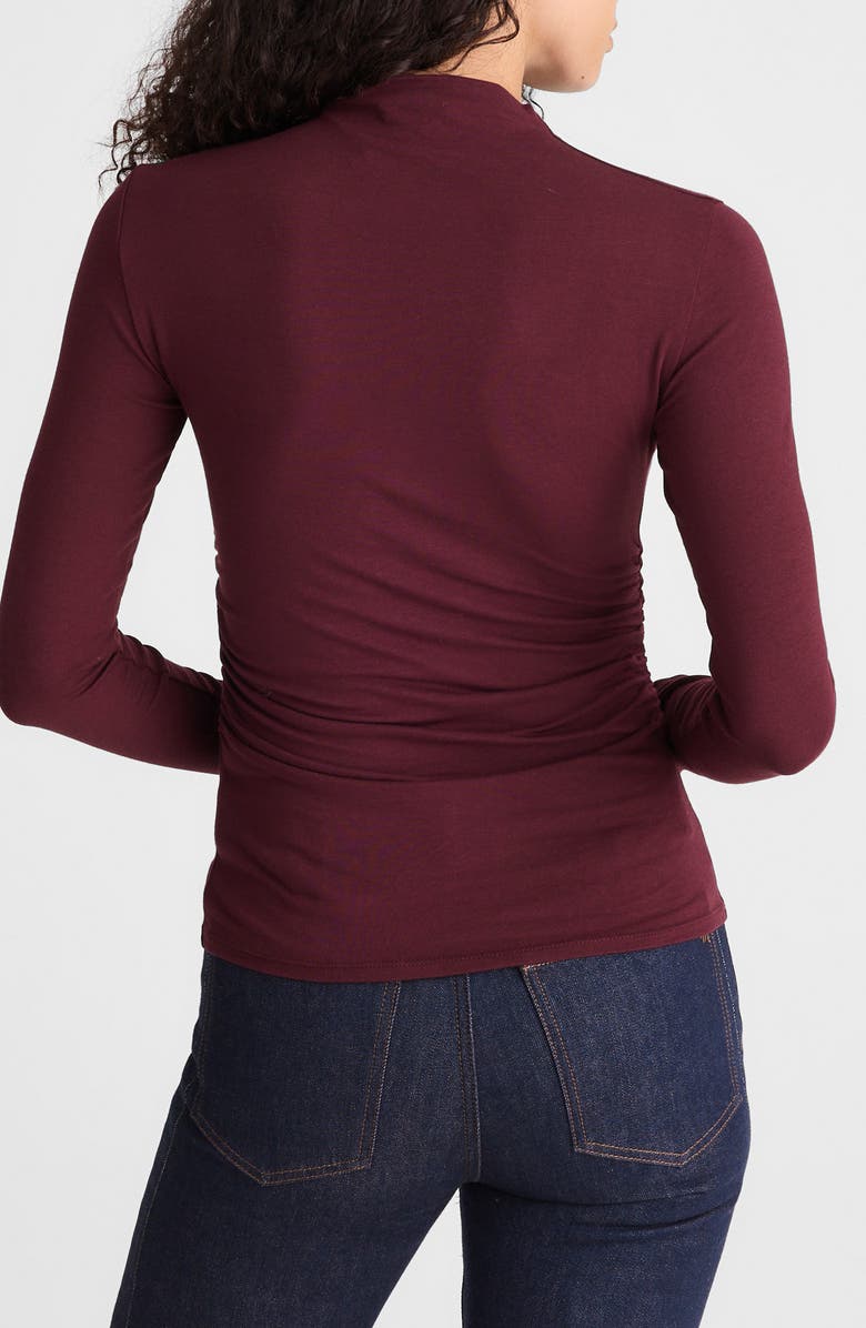 Madewell Ruched Mock Neck Long Sleeve Top, Alternate, color, Dark Pomegranate
