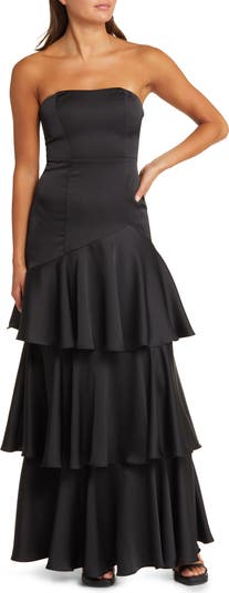 Lulus Blissfully Beautiful Strapless Tiered Satin Gown | Nordstrom