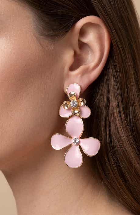 Enamel Daisy Drop Earrings
