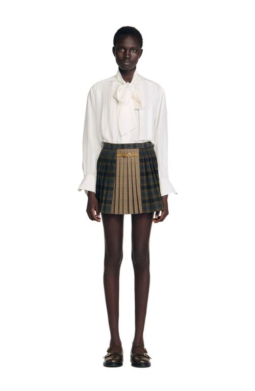 Sandro Check Pattern Pleated Mini Shirt In Brown