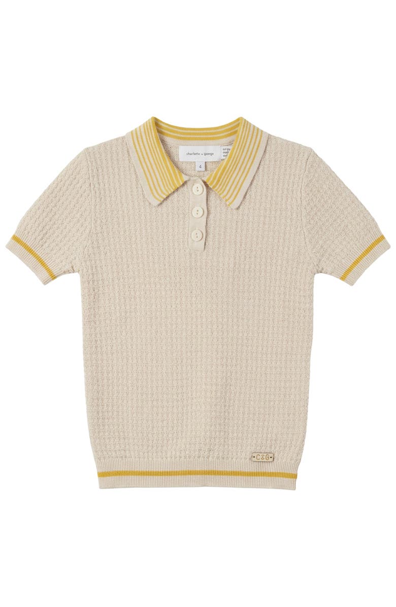 Charlotte & George Structure Knit Short Sleeve Polo, Main, color, Dark Almond/Mustard