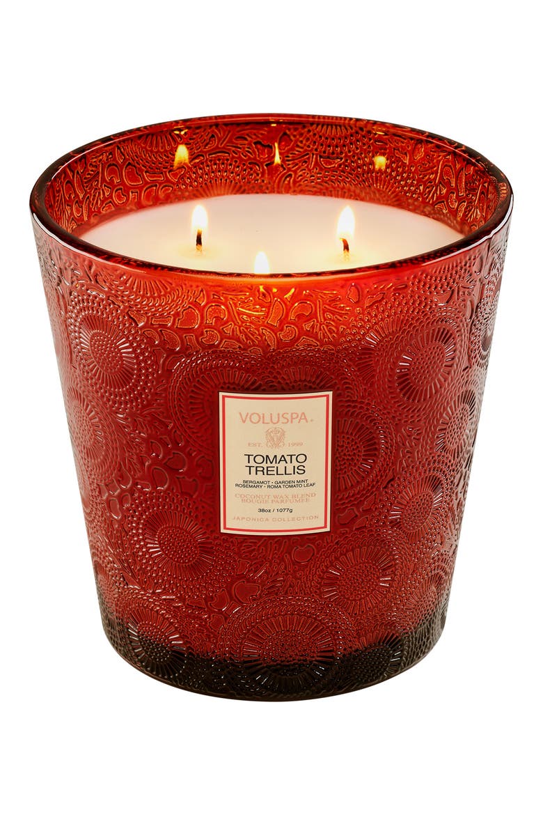 Tomato Trellis Three-Wick Hearth Candle, Main, color, TOMATO TRELLIS