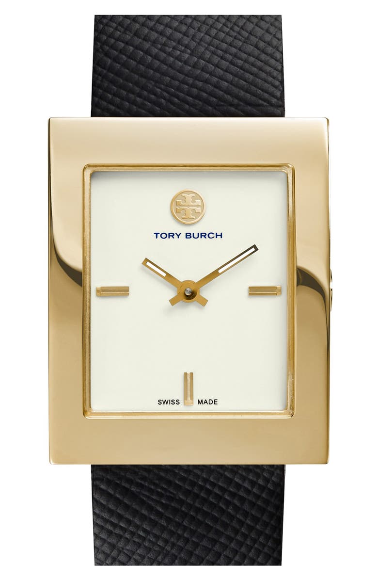 Tory Burch 'Buddy Classic' Rectangular Saffiano Leather Strap Watch, 26mm x 32mm, Main, color,