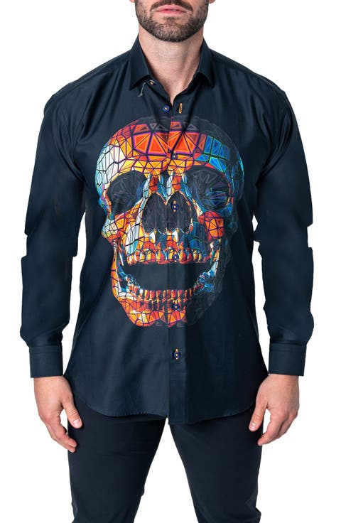 Fibonacci Skull Prizm Cotton Button-Up Shirt