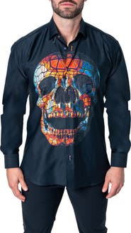 Maceoo Fibonacci Skull Prizm Cotton Button-Up Shirt